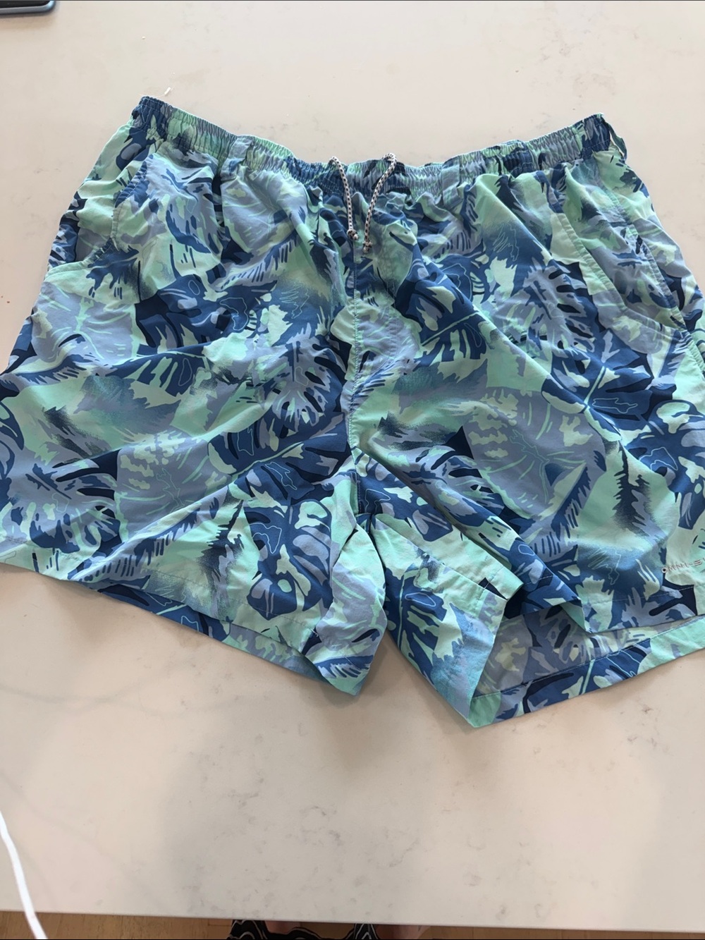 Columbia Blue and Mint Green Tropical Swim Trunks